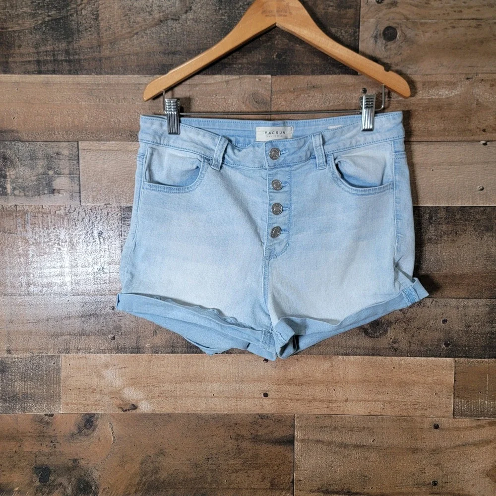 Pacsun Super Stretch Shortie Button Fly Light Wash‎ Denim Shorts Size 29